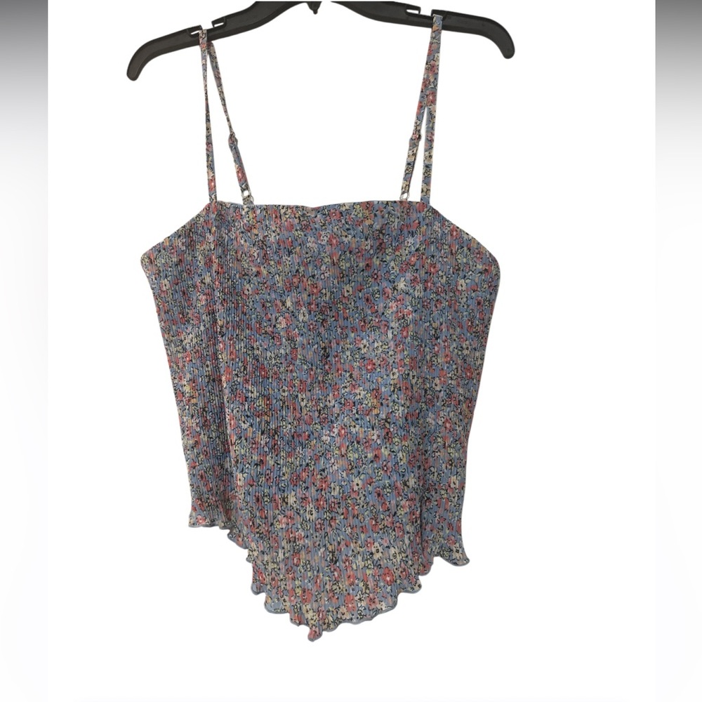 Crave Fame Colorful Pleated Tank Top Ditsy Floral - Size L
